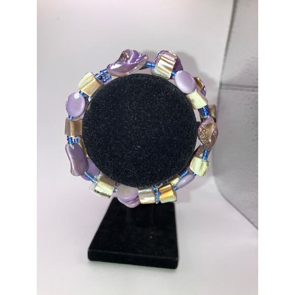 Purple South Seas Baroque Pearls Beaded Memory Wire Bracelet! - Picture 2 of 12